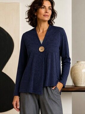Boho Layered Tunic Top Blue Heathered XXL Artsy Lagenlook Coastal Grandma Office